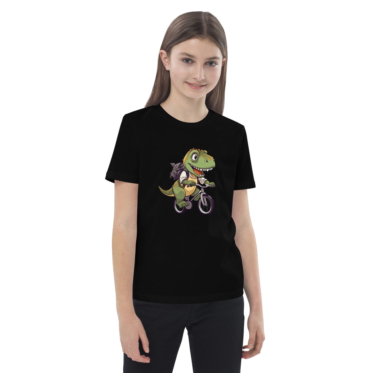 Dino Biker – Kinder-T-Shirt aus Bio-Baumwolle