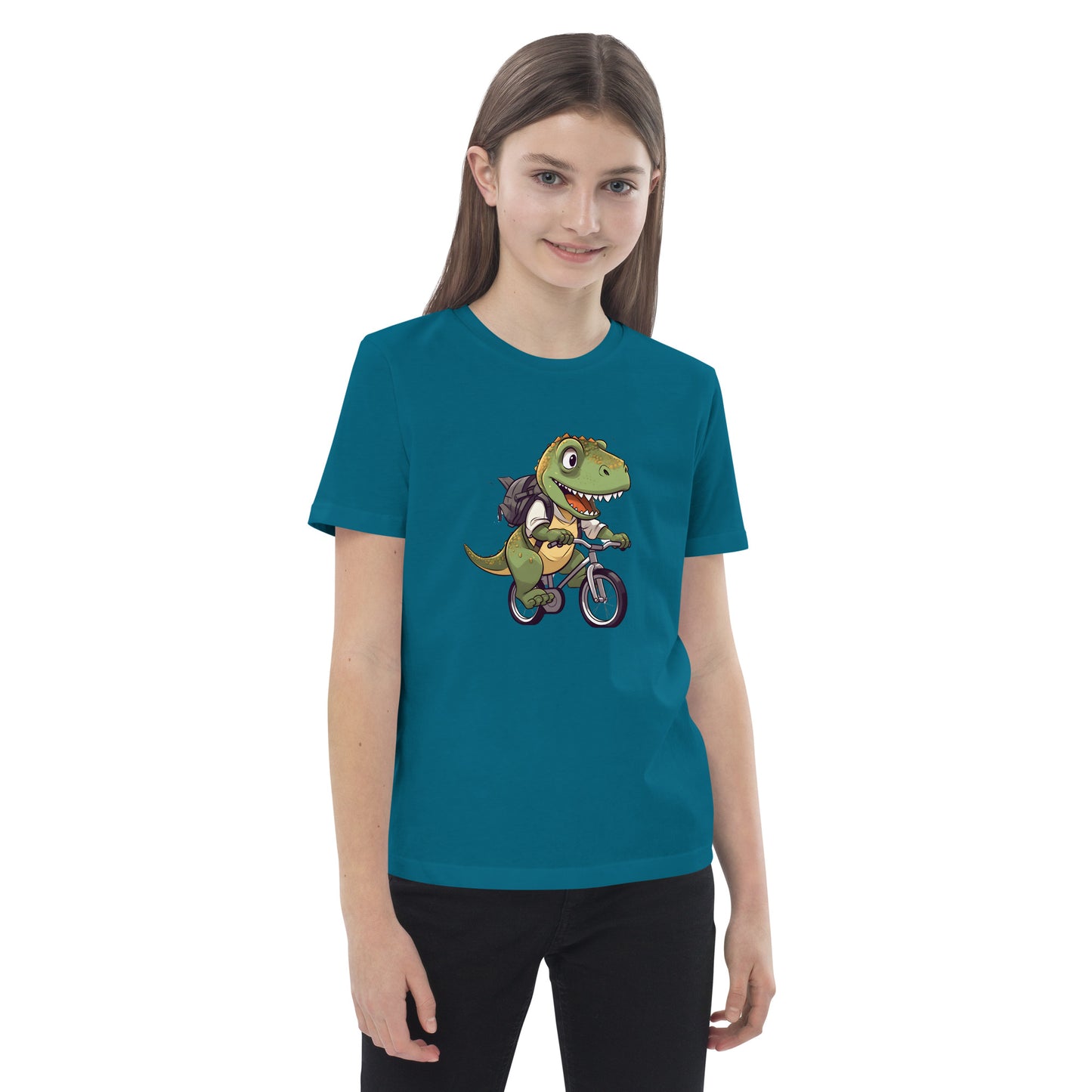 Dino Biker – Kinder-T-Shirt aus Bio-Baumwolle