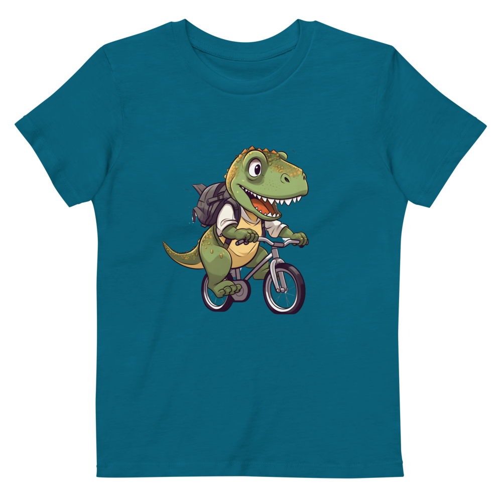 Dino Biker – Kinder-T-Shirt aus Bio-Baumwolle