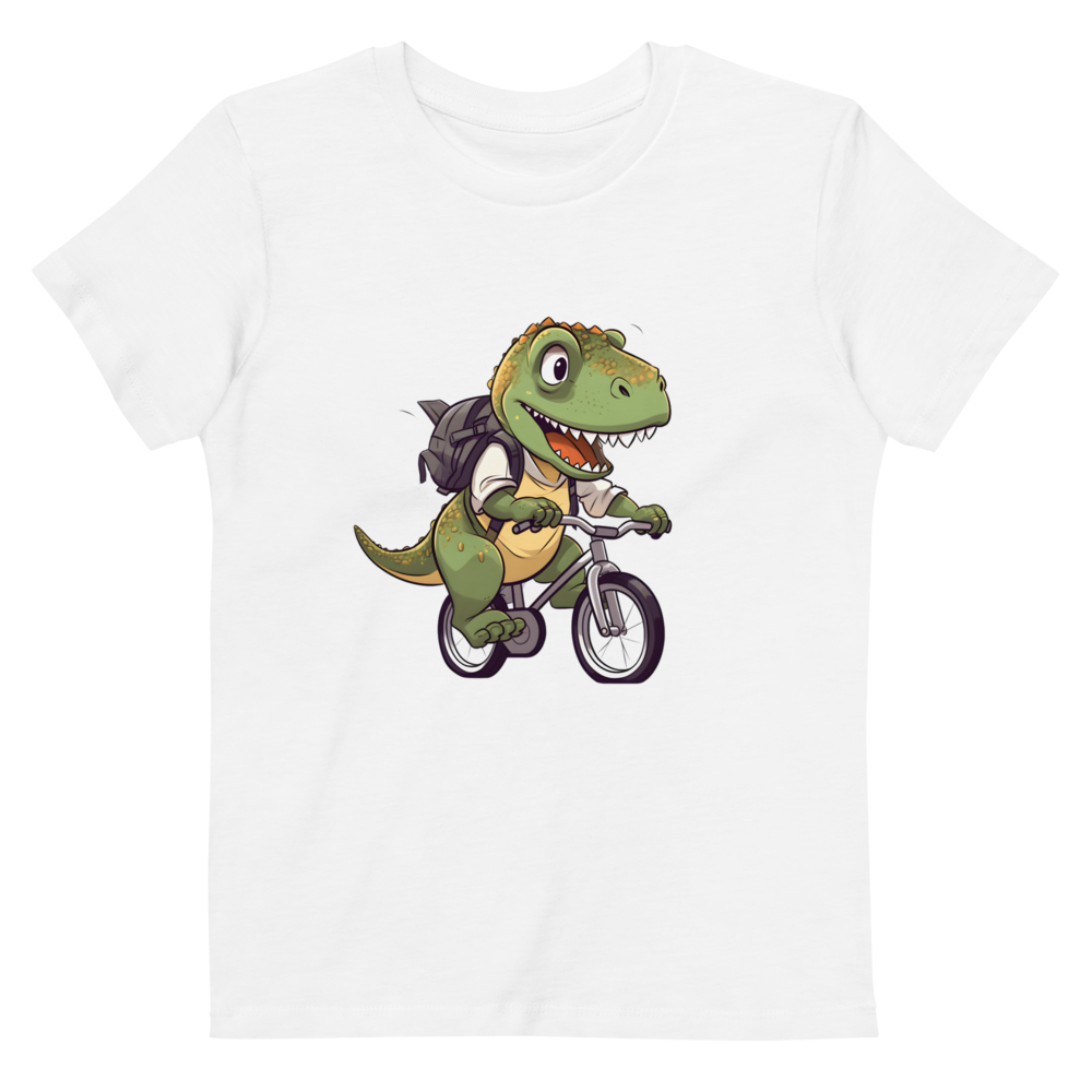 Dino Biker – Kinder-T-Shirt aus Bio-Baumwolle