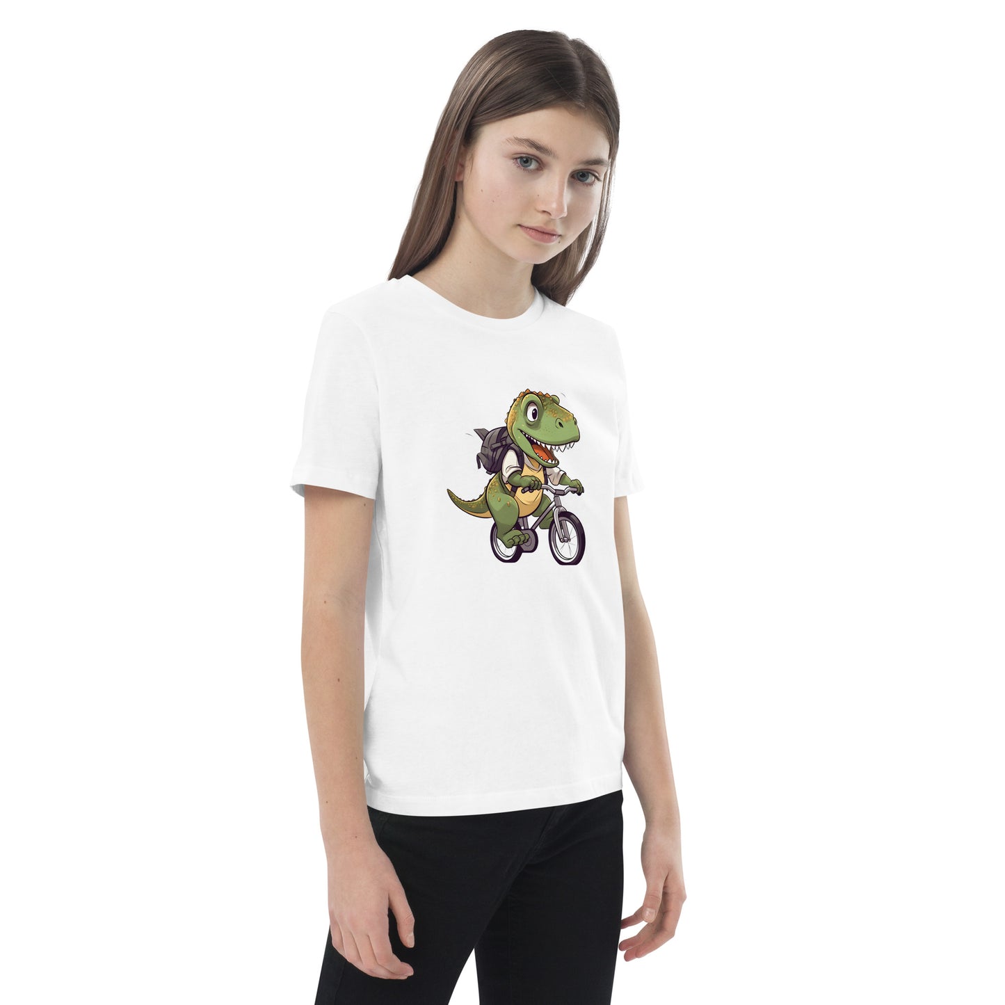 Dino Biker – Kinder-T-Shirt aus Bio-Baumwolle