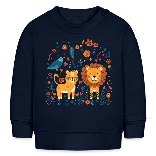 Cheerful Lions - Organic Baby Sweater - navy
