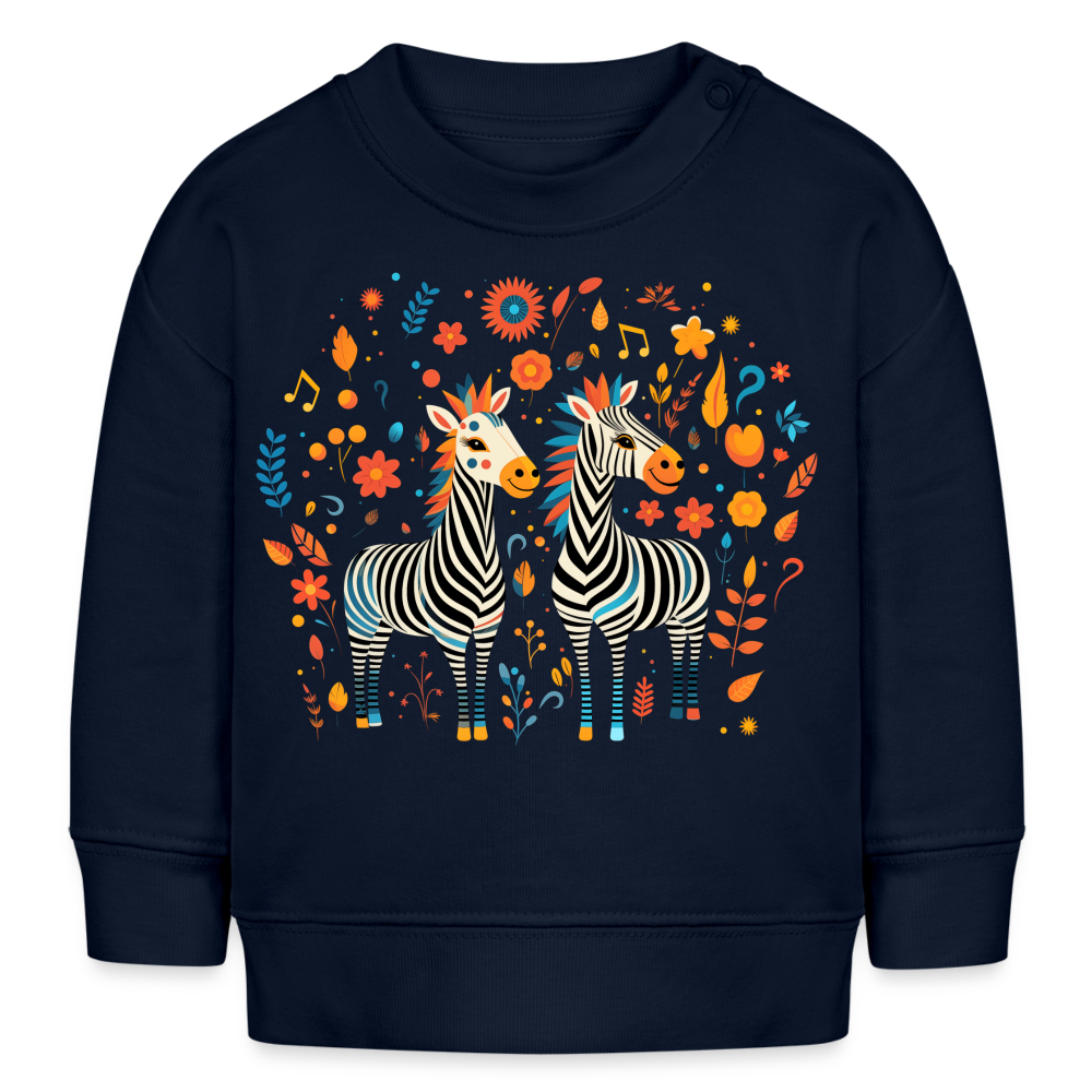 Cheerful Zebras - organic baby sweater - navy